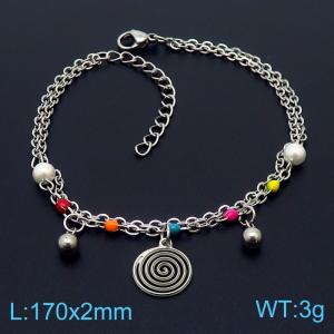 Stainless steel 175 × 2mm Double Layer O-Chain Circular Sphere Spiral Mesh Pendant Jewelry Pearl Charm Silver Bracelet - KB169642-MN