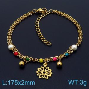 Stainless steel 175 × 2mm Double Layer O-Chain Round Lotus Pendant Jewelry Pearl Charm Gold Bracelet - KB169644-MN