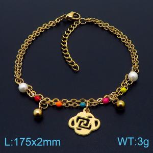 Stainless steel 175 × 2mm Double Layer O-Chain Circular Geometric Pendant Jewelry Pearl Charm Gold Bracelet - KB169647-MN