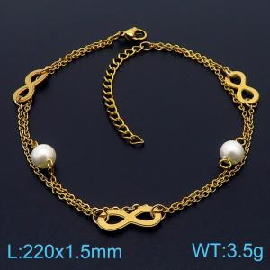 Stainless steel 175 × 2mm Double Layer Solder Chain French Simple Pearl 8 Character Pendant Jewelry Charm Gold Bracelet - KB169649-MN