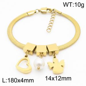 Gold Color Heart Pearl Angel Pendant Chunky Chain Stainless Steel Bracelets For Women - KB169677-KFC