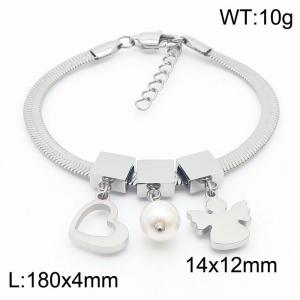 Silver Color Heart Pearl Angel Pendant Chunky Chain Stainless Steel Bracelets For Women - KB169678-KFC