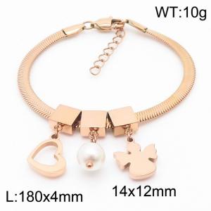 Rose Gold Color Heart Pearl Angel Pendant Chunky Chain Stainless Steel Bracelets For Women - KB169679-KFC