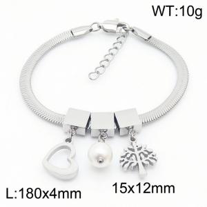 Silver Color Heart Pearl Tree Pendant Chunky Stainless Steel Chain Bracelets For Women - KB169680-KFC