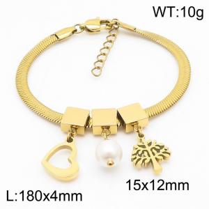 Gold Color Heart Pearl Tree Pendant Chunky Stainless Steel Chain Bracelets For Women - KB169681-KFC
