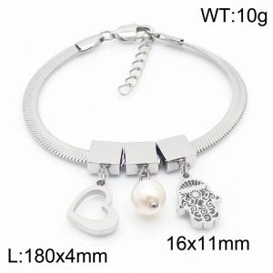 Silver Color Heart Pearl Small Man Pendant Chunky Chain Stainless Steel Bracelets For Women - KB169683-KFC