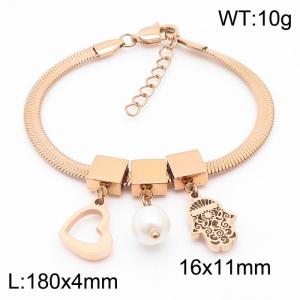 Rose Gold Color Heart Pearl Small Man Pendant Chunky Stainless Steel Chain Bracelets For Women - KB169685-KFC