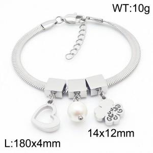 Silver Color Heart Pearl Four Leaf Clover Pendant Chunky Chain Stainless Steel Bracelets For Women - KB169689-KFC