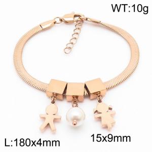 Rose Gold Color Boy and Girl Pearl Pendant Chunky Stainless Steel Chain Bracelets For Women - KB169694-KFC