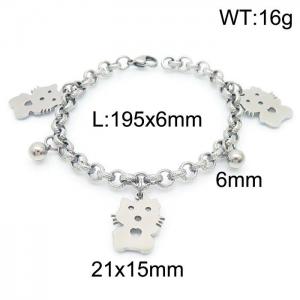 Stainless Steel Chain Bracelet with Kitty Cat Pendant Color Silver - KB169925-Z