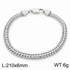 Stainless steel round bead chain with white zircon splicing three-layer bracelet - KB169951-KFC