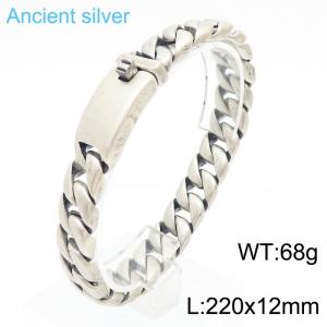 12mm Curb Cuban Chain Ancient Silver Stainless Steel Bracelet - KB170065-KJX