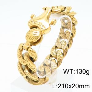 210mm Men Punk Gold-Plated Stainless Steel Ancient Runes Cuban Bracelet with Joint Clasp - KB170159-KJX
