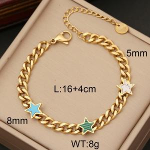 European and American fashion stainless steel thick chain inlaid with three colors Pentagram jewelry gold bracelet - KB170216-WGYB
