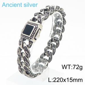 Stainless Steel Bracelet For Women Men Ancient Silver Color Cuban  Link Chain  220×15mm Bracelet Hombres Jewelry - KB170280-KJX