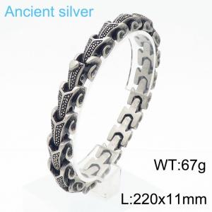 11mm Charm Men's Stainless Steel Bracelet Snake Chain Animal Bracelet Ancient Silver Color - KB170291-KJX