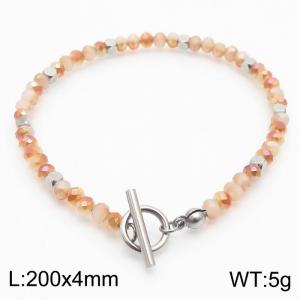 20cm OT Link Chain Stainless Steel Bracelect With Silver Color Pink Beads Accessories - KB170529-Z