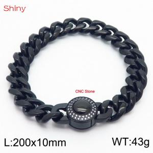 Hip hop style stainless steel 10mm polished Cuban chain plated with black CNC men's bracelet - KB170606-Z