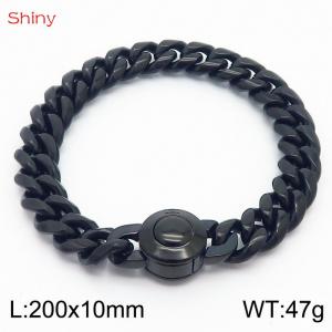 Hip hop style stainless steel 10mm polished Cuban chain with black plated men's bracelet - KB170608-Z