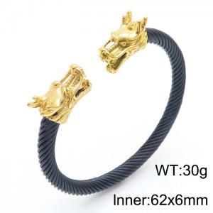 Stainless Steel 304 Wire Bangle With Dragon Head Black-Gold Color - KB170761-TSC