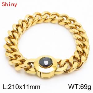 11mm personalized trendy titanium steel polished Cuban chain gold bracelet with black crystal snap closure - KB170831-Z