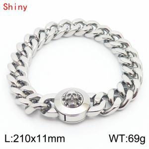 210×11mm Stainless Steel Bracelet for Men Women Silver Color Curb Cuban Link Chain Punk Skull Bracelets Male - KB170834-Z