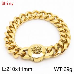 210×11mm Stainless Steel Bracelet for Men Women Gold Color Curb Cuban Link Chain Punk Skull Bracelets Male - KB170835-Z