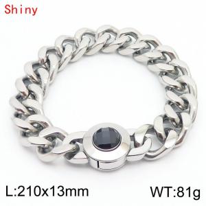 210×13mm Cuban Link Chain Stainless Steel Bracelet for Men Women Silver Color Waterproof Black Stone Clasp Thick Chain Collar Choker - KB170836-Z