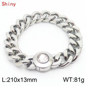 210×13mm Cuban Link Chain Stainless Steel Bracelet for Men Women Silver Color Waterproof White Stone Clasp Thick Chain Collar Choker - KB170837-Z