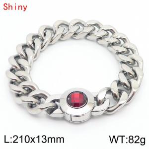 210×13mm Cuban Link Chain Stainless Steel Bracelet for Men Women Silver Color Waterproof Red Stone Clasp Thick Chain Collar Choker - KB170838-Z