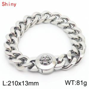11mm Personalized Fashion Titanium Steel Polished Cuban Chain Silver Bracelet with Skull Head Snap Buckle - KB170839-Z