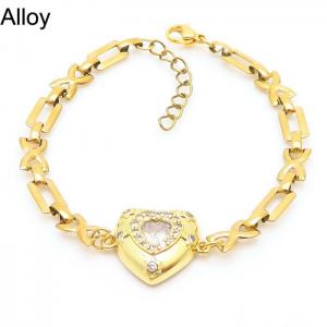 Alloy Link Chain Zirconia Heart Pendant Bracelet for Women Girls Charm Jewelry Gift - KB170849-WH