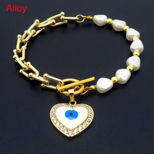 Special Design Alloy Link Chain Pearl Heart Pendant Bracelet For Women OT Clasp Fashion Jewelry - KB170859-WH