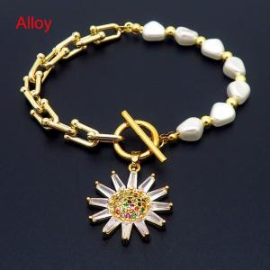 Special Design Alloy Link Chain Pearl Stone Flower Pendant Bracelet For Women OT Clasp Fashion Jewelry - KB170860-WH