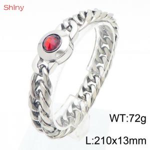 210×13mm Silver Color High Quality Punk Curb Cuban Link Chain Red Stone Clasp Bracelet for Men - KB170872-Z
