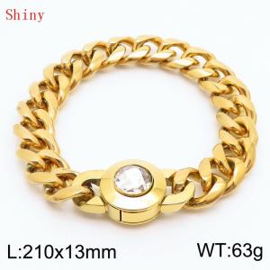 Fashionable and personalized stainless steel 210 × 13mm Cuban Chain Polished Round Buckle Inlaid with white Glass Diamond Charm Gold Bracelet - KB170928-Z