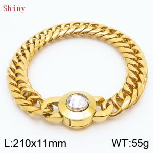 11mm Personalized Fashion Titanium Steel Polished Whip Chain Bracelet with White Crystal Snap Buckle - KB170936-Z