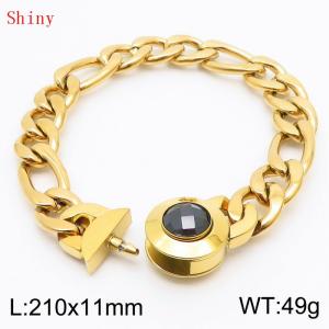 210×11mm Stainless Steel Bracelet for Men Gold Color NK Chain Curb Cuban Link Chain Black Stone Clasp Men's Bracelet - KB170948-Z