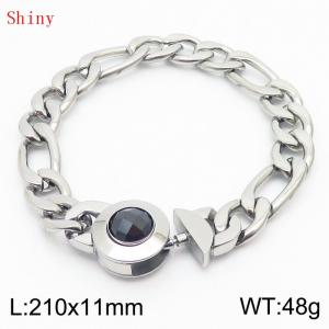 210×11mm Stainless Steel Bracelet for Men Silver Color NK Chain Curb Cuban Link Chain Black Stone Clasp Men's Bracelet - KB170949-Z