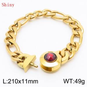 210×11mm Stainless Steel Bracelet for Men Gold Color NK Chain Curb Cuban Link Chain Red Stone Clasp Men's Bracelet - KB170951-Z