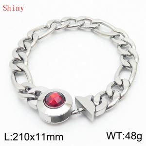 210×11mm Stainless Steel Bracelet for Men Silver Color NK Chain Curb Cuban Link Chain Red Stone Clasp Men's Bracelet - KB170952-Z