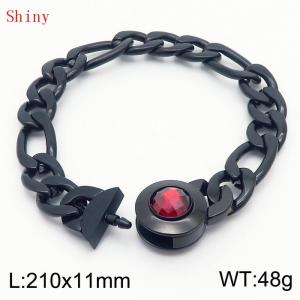 210×11mm Stainless Steel Bracelet for Men Black Color NK Chain Curb Cuban Link Chain Red Stone Clasp Men's Bracelet - KB170953-Z