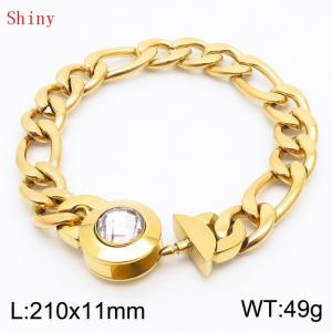 210×11mm Stainless Steel Bracelet for Men Gold Color NK Chain Curb Cuban Link Chain White Stone Clasp Men's Bracelet - KB170954-Z
