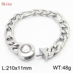 210×11mm Stainless Steel Bracelet for Men Silver Color NK Chain Curb Cuban Link Chain White Stone Clasp Men's Bracelet - KB170955-Z