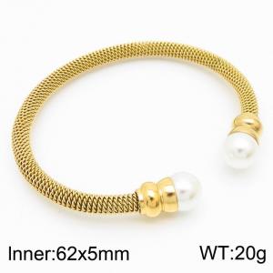 European and American minimalist fashion stainless steel twisted wire pearl C-shaped adjustable charm gold bracelet - KB170981-QY
