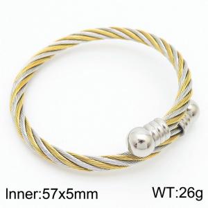 European and American minimalist fashion stainless steel twisted wire steel ball C-shaped opening adjustable charm mixed color bracelet - KB170983-QY