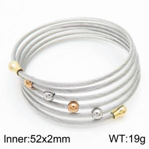European and American minimalist fashion stainless steel multi-layer winding C-shaped opening adjustable charm silver bracelet - KB170985-QY