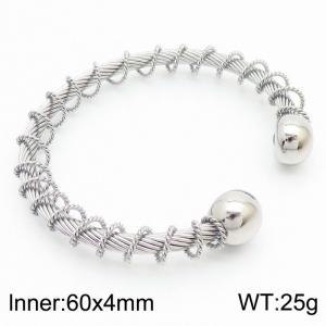 European and American minimalist fashion stainless steel wave pattern C-shaped opening adjustable charm silver bracelet - KB170992-QY