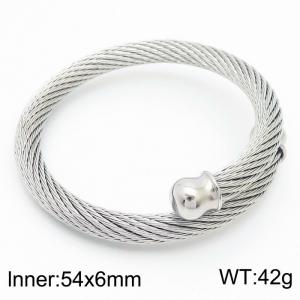 European and American minimalist fashion stainless steel twisted wire open bead adjustable charm silver bracelet - KB170997-QY