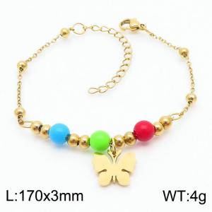 Fashion stainless steel 175 × 3mm Mix and match color beaded patchwork bead chain hanging butterfly shaped accessory gold bracelet - KB171017-TJG